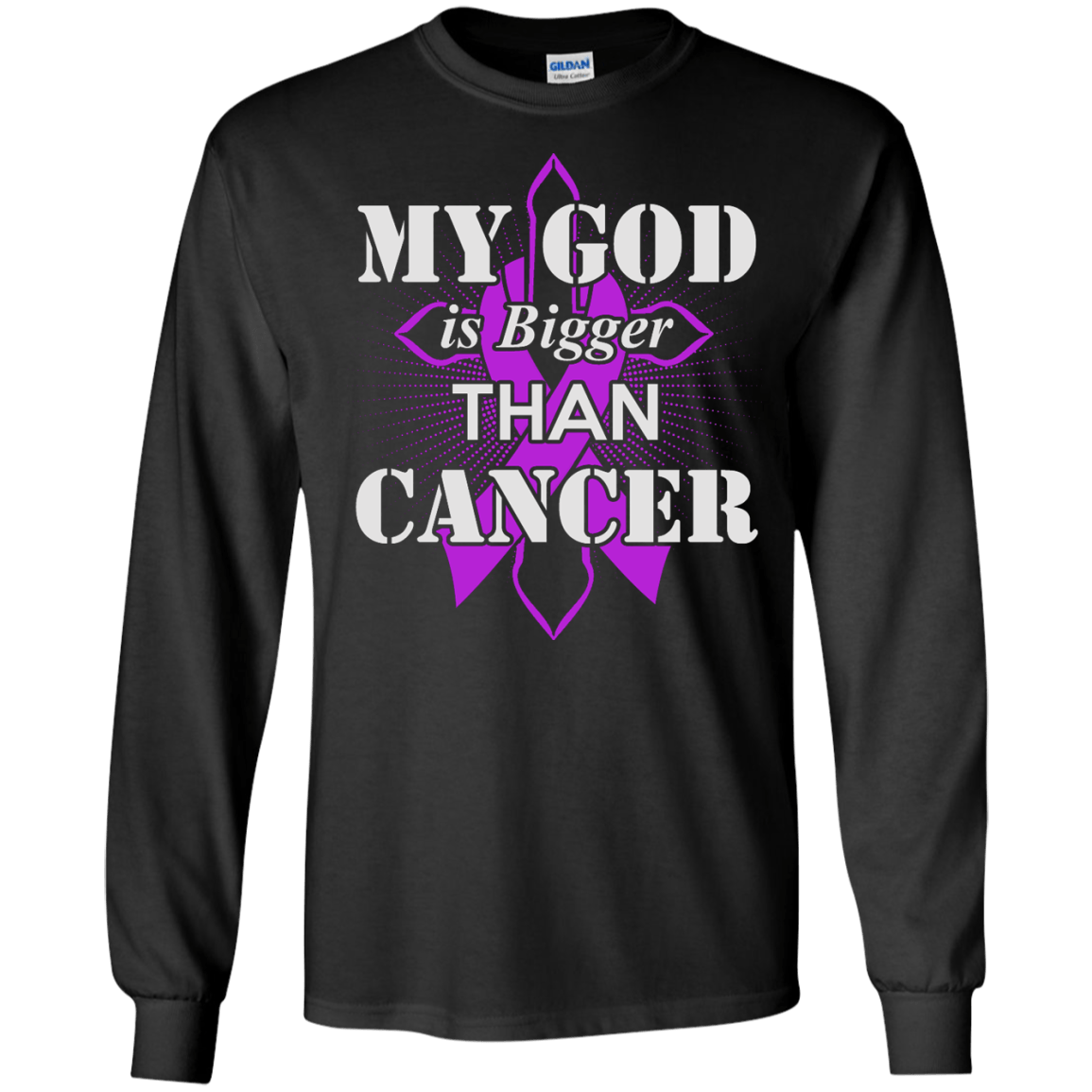 My God Is Bigger Than Cancer Violet Awareness Ribbon-T-Shirt & Hoodie-Long Sleeve T-Shirt-Black