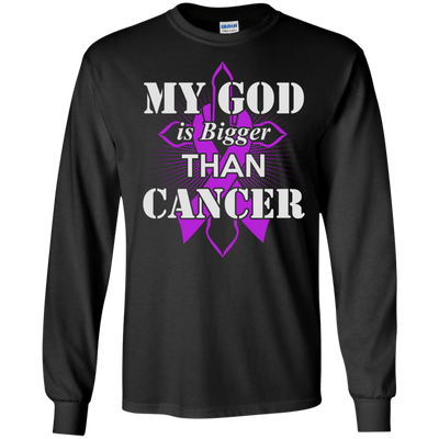 My God Is Bigger Than Cancer Violet Awareness Ribbon-T-Shirt & Hoodie-Long Sleeve T-Shirt-Black