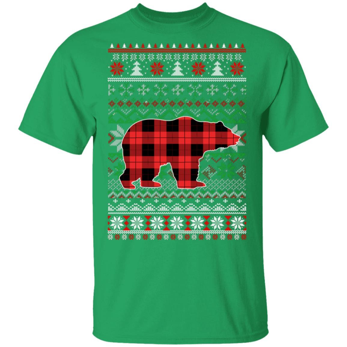 Bear Red Plaid Ugly Christmas Sweater Funny Gifts-T-Shirt & Sweatshirt-Classic T-Shirt-Irish Green