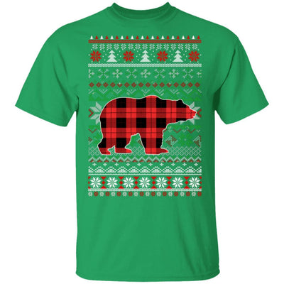 Bear Red Plaid Ugly Christmas Sweater Funny Gifts-T-Shirt & Sweatshirt-Classic T-Shirt-Irish Green