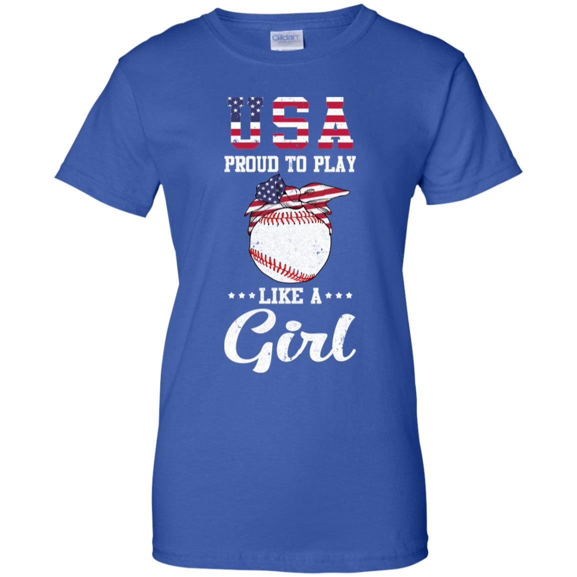 Usa Proud To Play Like A Girl Baseball-T-Shirt & Tank Top-Women's T-Shirt-Royal