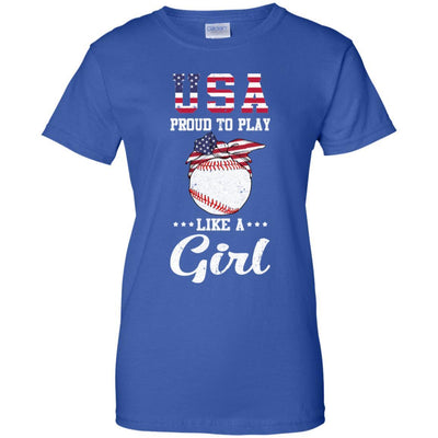 Usa Proud To Play Like A Girl Baseball-T-Shirt & Tank Top-Women's T-Shirt-Royal