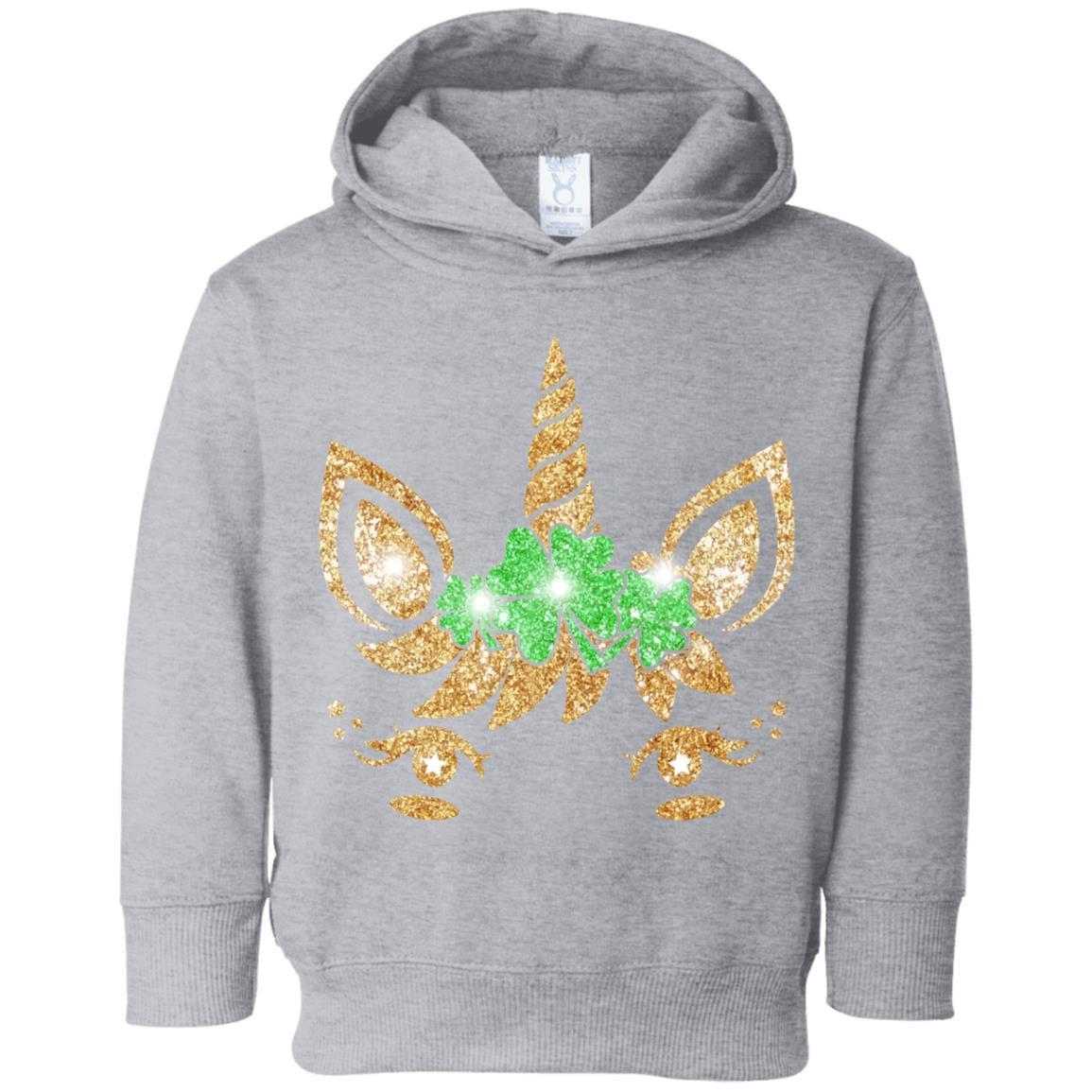 Unicorn Face Saint Patrick's Day For Girls Youth-Youth Shirt-Toddler Fleece Hoodie-Heather Grey