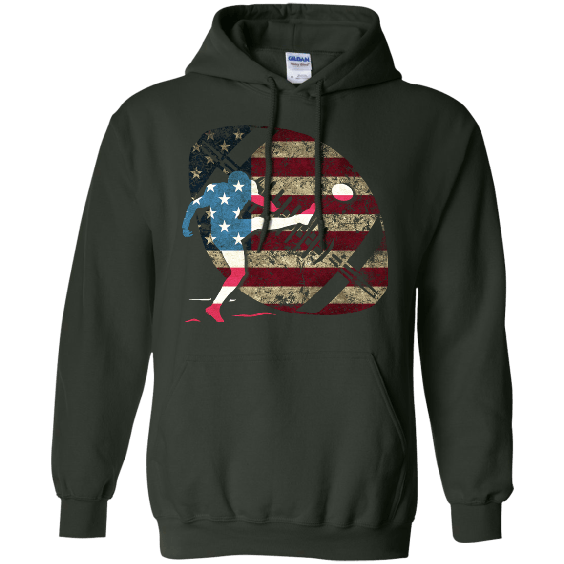 Kicker Football America Flag-T-Shirt & Hoodie-Pullover Hoodie-Forest Green