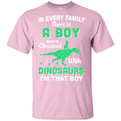 A Boy Who's Obsessed With Dinosaurs I Am That Boy Kids Youth-Youth Shirt-Youth T-Shirt-Light Pink