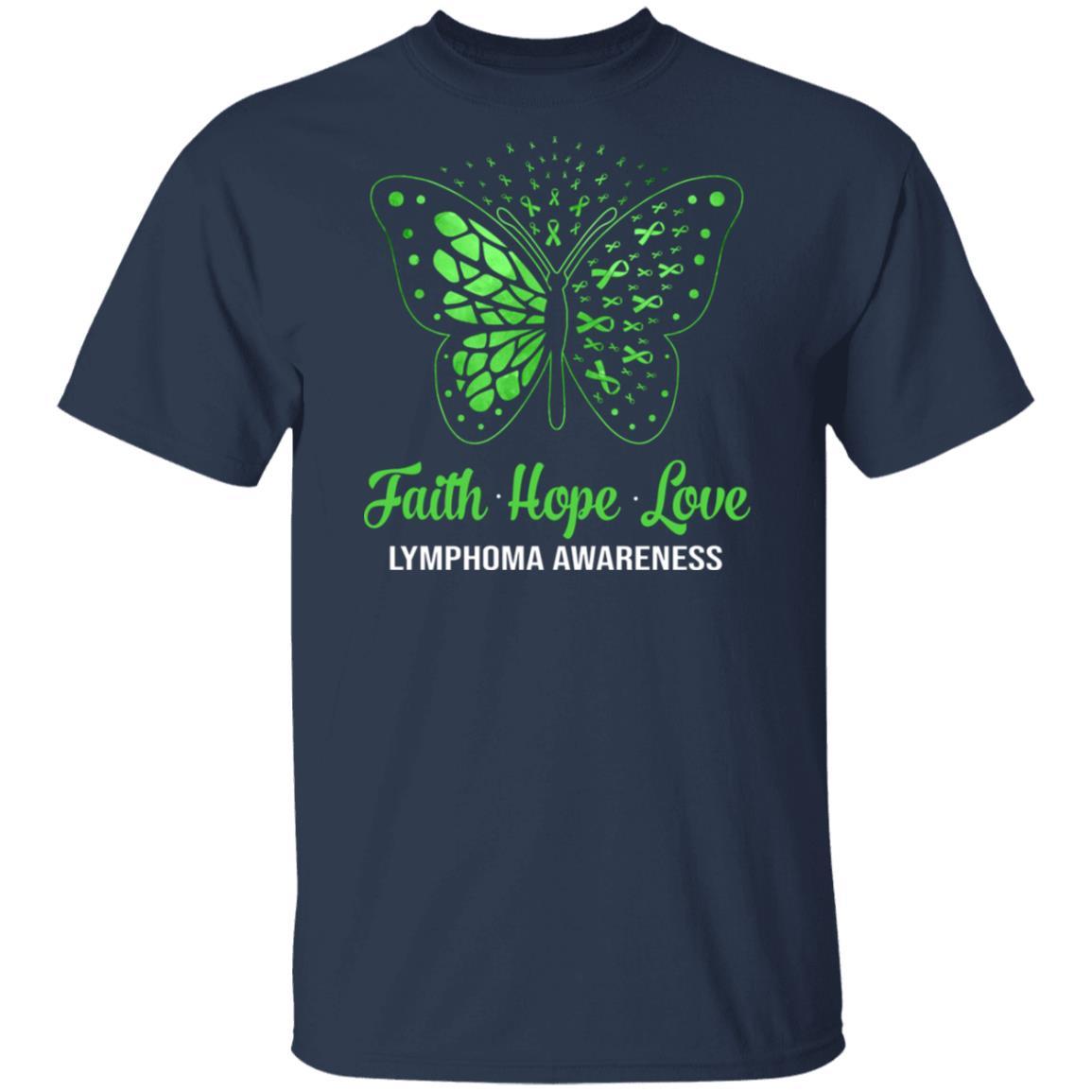 Faith Hope Love Green Butterfly Lymphoma Awareness-T-Shirt & Hoodie-Classic T-Shirt-Navy