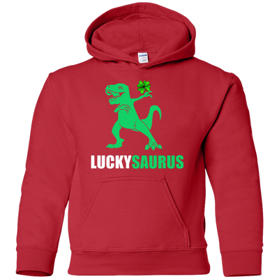 Irish Dinosaur Leprechaun St Patricks Day Luckysaurus Youth-Youth Shirt-Youth Pullover Hoodie-Red