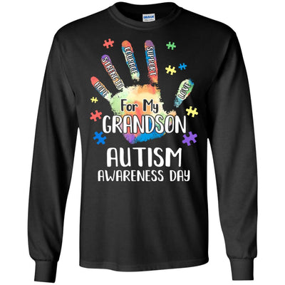 Support Autism Awareness For My Grandson Puzzle Gift-T-Shirt & Hoodie-Long Sleeve T-Shirt-Black