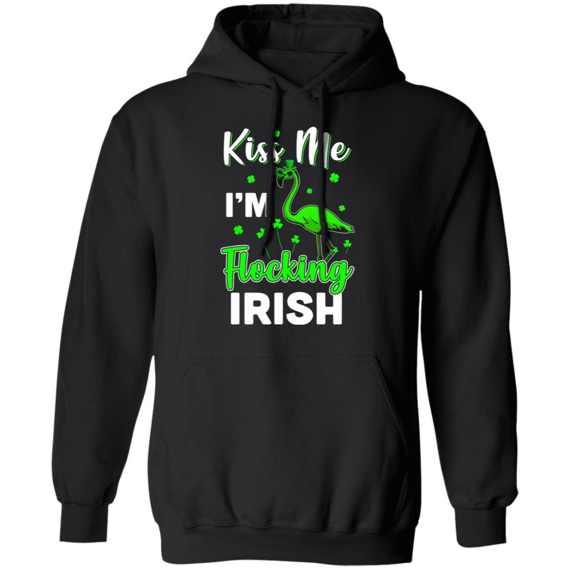 Kiss Me I'm Flocking Irish Green Flamingo St Patrick's Day-T-Shirt & Hoodie-Pullover Hoodie-Black