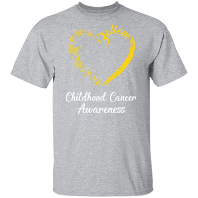 Butterfly Believe Childhood Cancer Awareness Ribbon Gifts-T-Shirt & Hoodie-Classic T-Shirt-Sport Grey