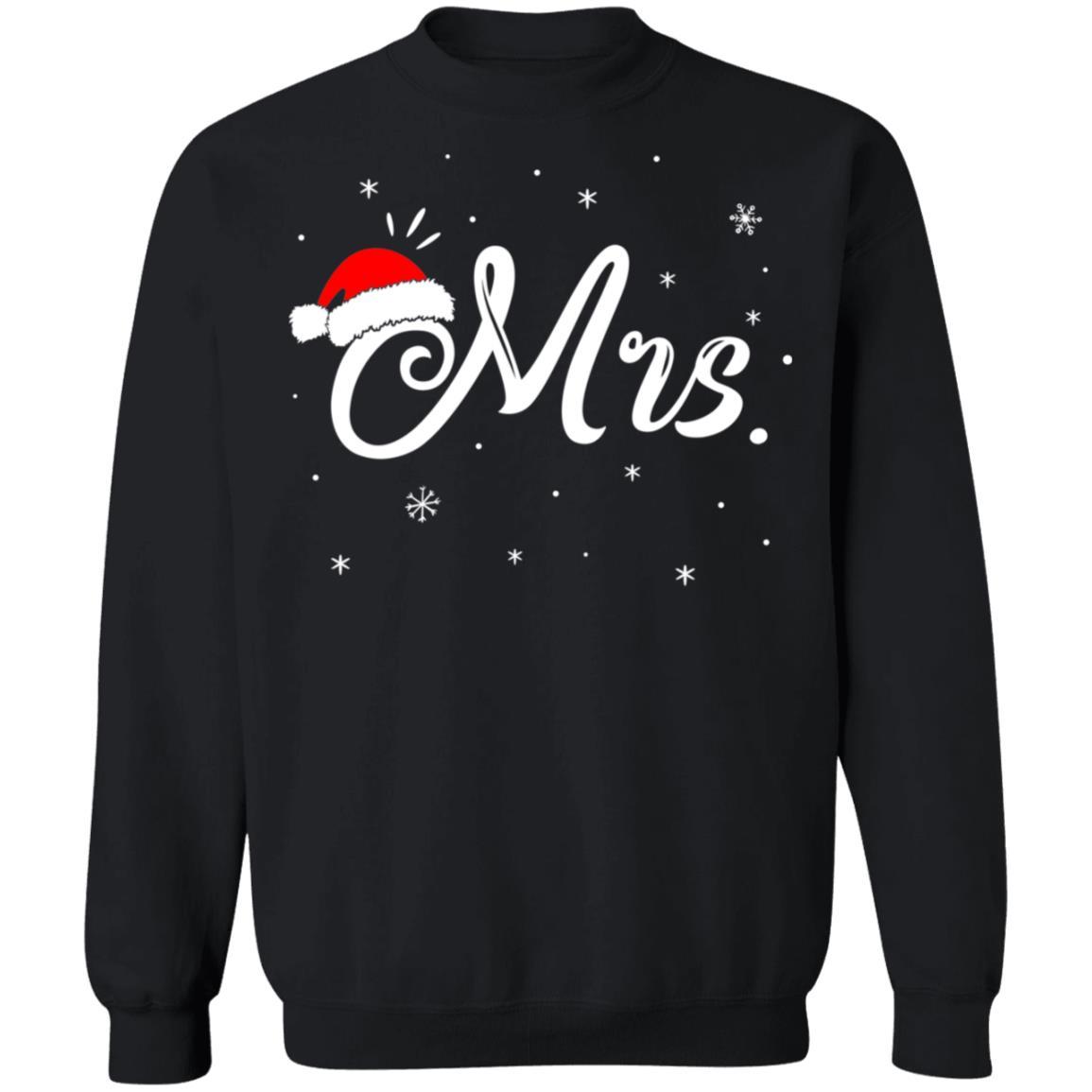 Funny Christmas Couple Matching Mr And Mrs Santa Hat-T-Shirt & Sweatshirt-Crewneck Sweatshirt-Black