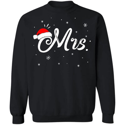 Funny Christmas Couple Matching Mr And Mrs Santa Hat-T-Shirt & Sweatshirt-Crewneck Sweatshirt-Black