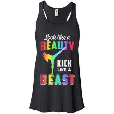 Look Like Beauty Kick Like Beast Women Kickboxing Gift-T-Shirt & Tank Top-Women's Flowy Racerback Tank-Black