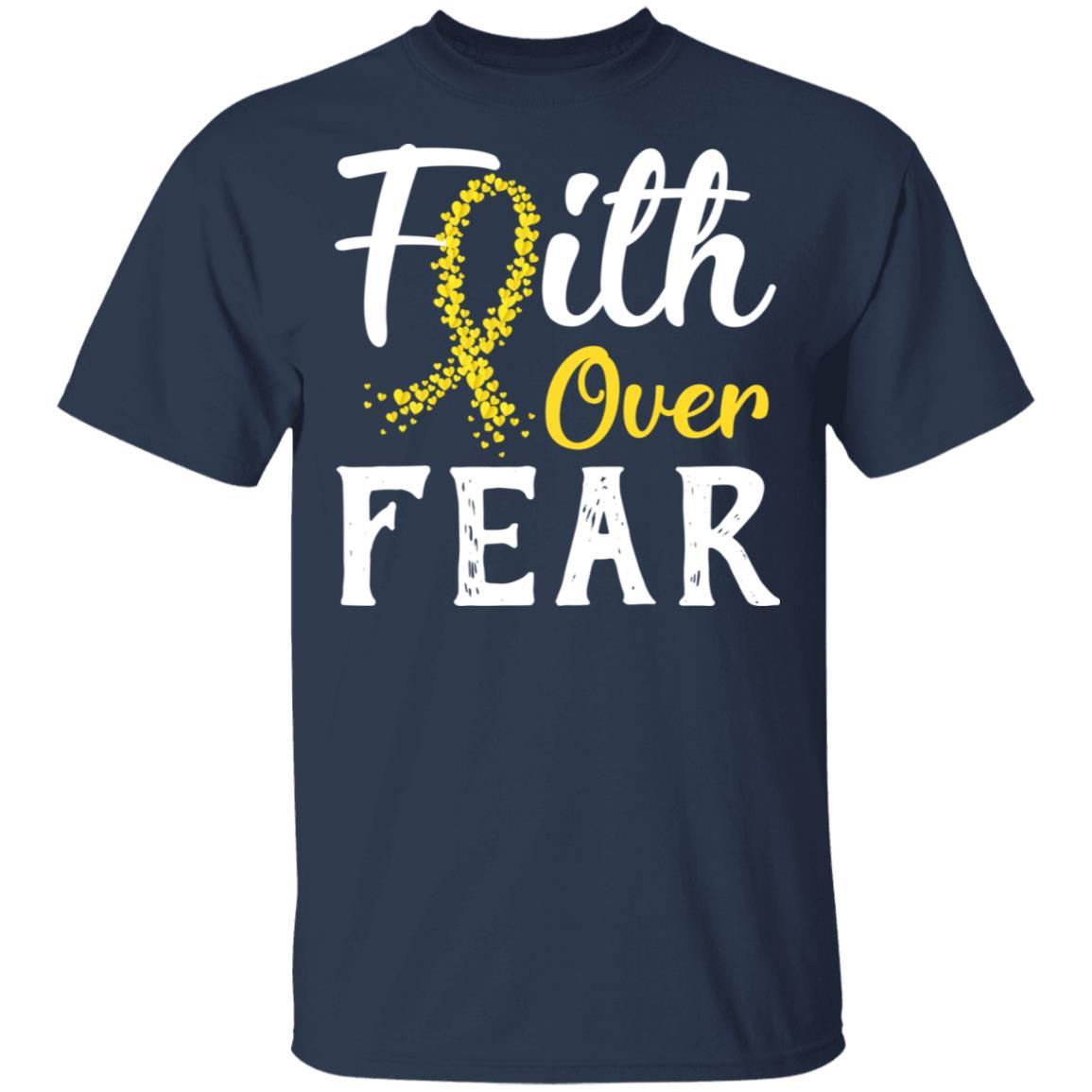 Childhood Cancer Awareness Gold Ribbon Faith Over Fear-T-Shirt & Hoodie-Classic T-Shirt-Navy