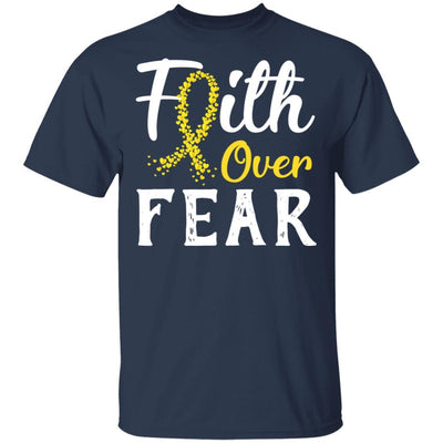 Childhood Cancer Awareness Gold Ribbon Faith Over Fear-T-Shirt & Hoodie-Classic T-Shirt-Navy