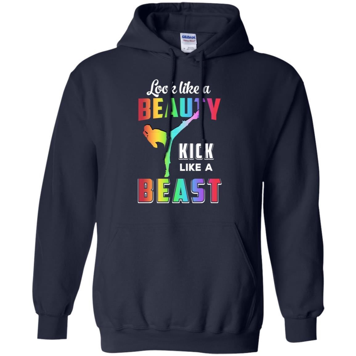 Look Like Beauty Kick Like Beast Women Kickboxing Gift-T-Shirt & Tank Top-Pullover Hoodie-Navy