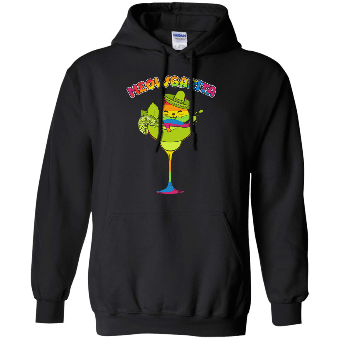 Rainbow Meowgarita Margarita Cat Lover-T-Shirt & Hoodie-Pullover Hoodie-Black