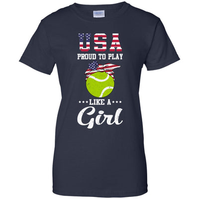 Usa Proud To Play Like A Girl Tennis-T-Shirt & Tank Top-Women's T-Shirt-Navy