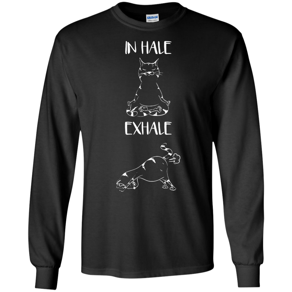 Yoga Cat Inhale Exhale-T-Shirt & Hoodie-Long Sleeve T-Shirt-Black