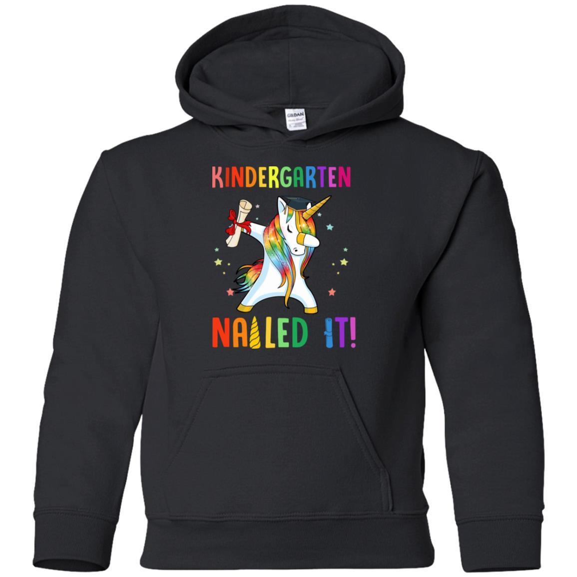 Dabbing Kindergarten Unicorn Nailed It Graduation Class Of 2021 Youth-Youth Shirt-Youth Pullover Hoodie-Black