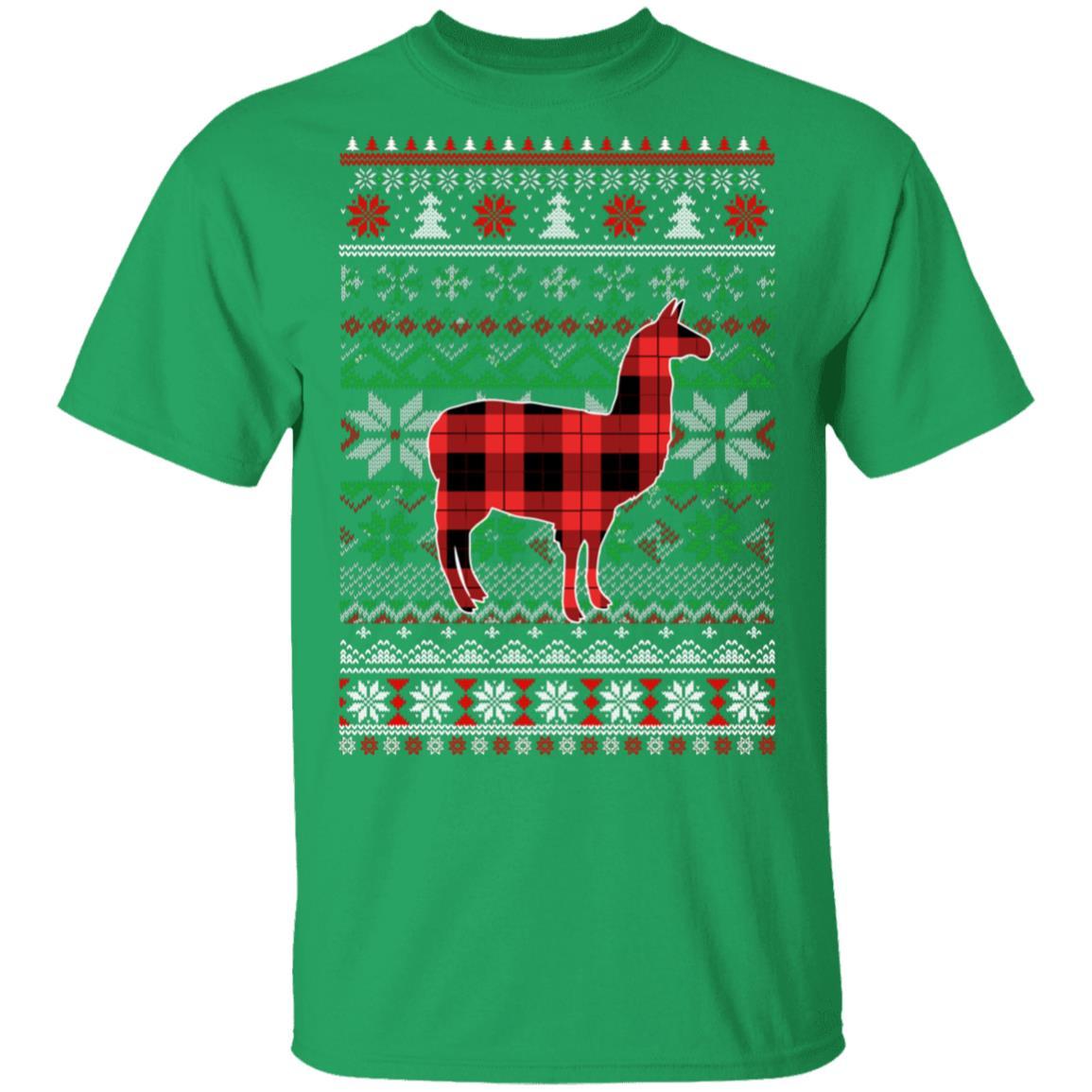 Llama Red Plaid Ugly Christmas Sweater Funny Gifts-T-Shirt & Sweatshirt-Classic T-Shirt-Irish Green