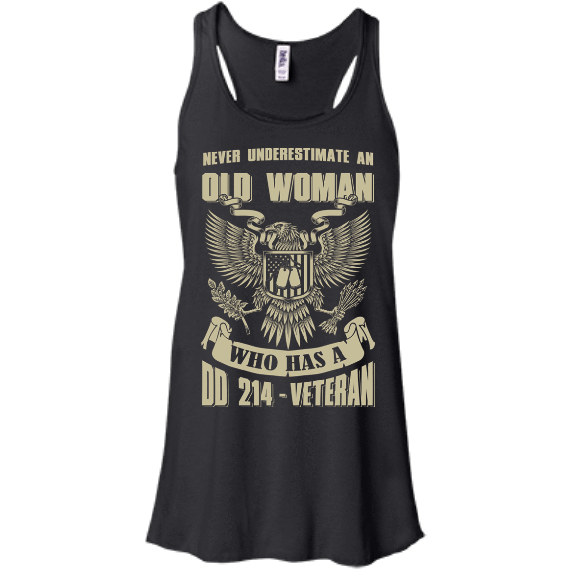 Never Underestimate An Old Woman Who Has A DD-214 Veteran-T-Shirt & Hoodie-Women's Flowy Racerback Tank-Black