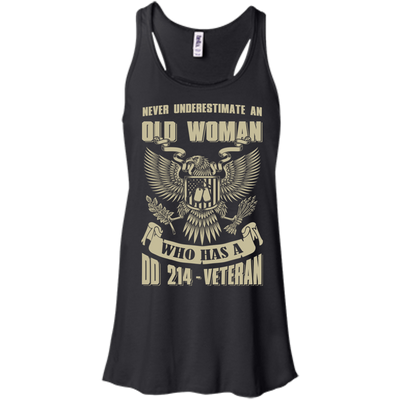 Never Underestimate An Old Woman Who Has A DD-214 Veteran-T-Shirt & Hoodie-Women's Flowy Racerback Tank-Black