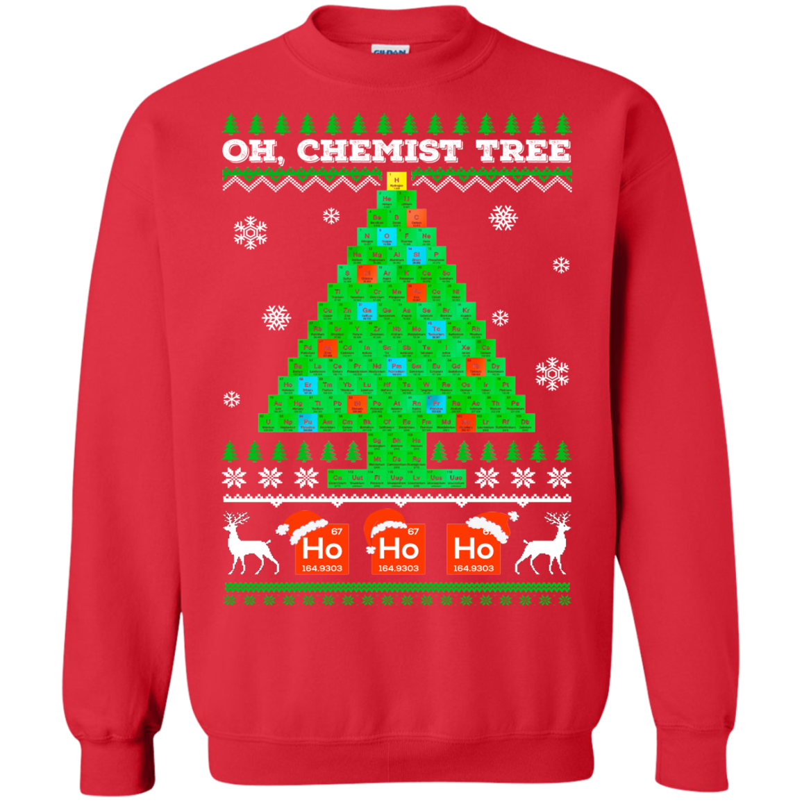 Oh Chemistry Tree Science Christmas Ugly Sweater-T-Shirt & Sweatshirt-Crewneck Sweatshirt-Red