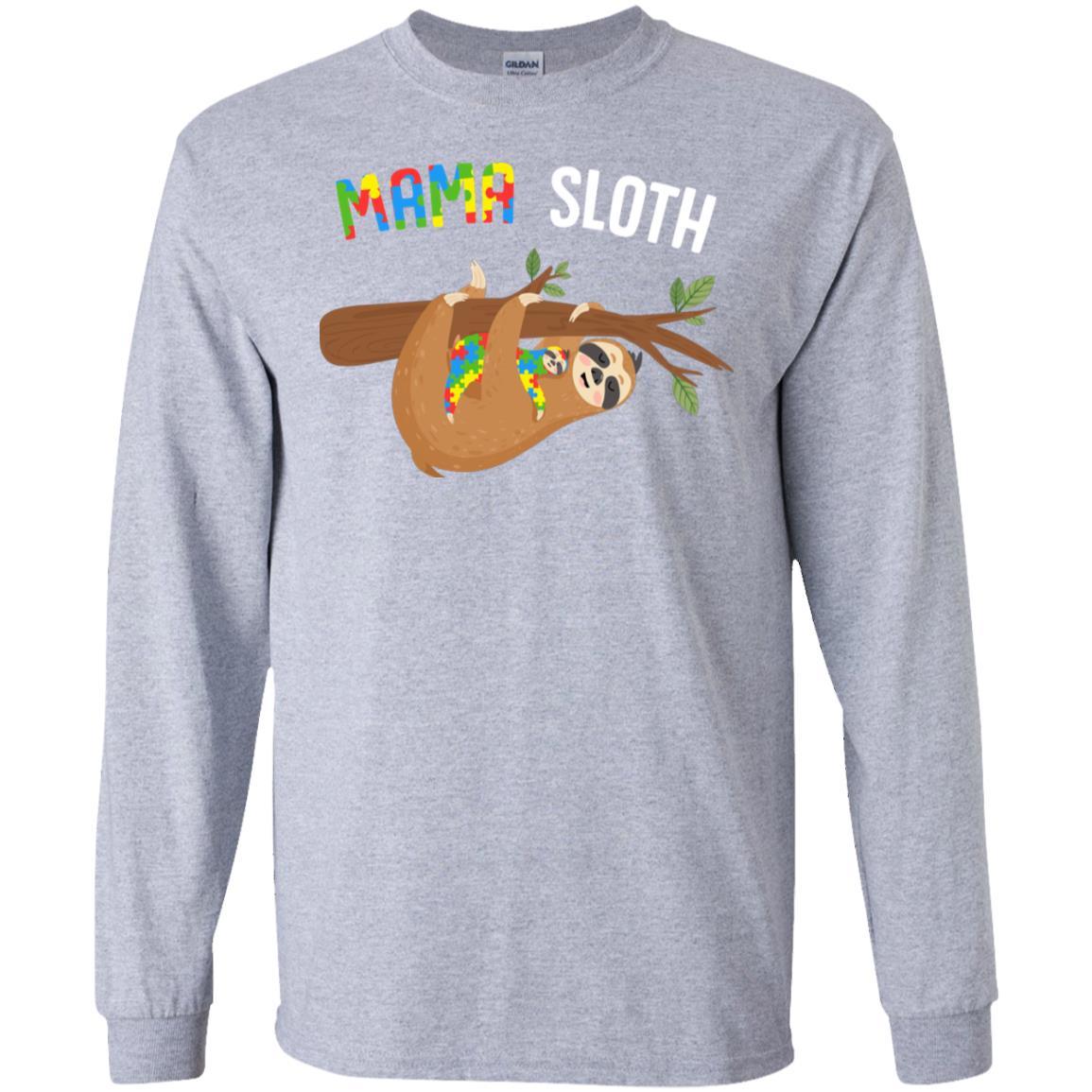 Mama Sloth Autism Awareness Mom Gift-T-Shirt & Hoodie-Long Sleeve T-Shirt-Sport Grey