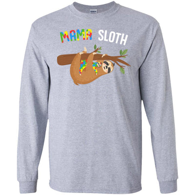 Mama Sloth Autism Awareness Mom Gift-T-Shirt & Hoodie-Long Sleeve T-Shirt-Sport Grey