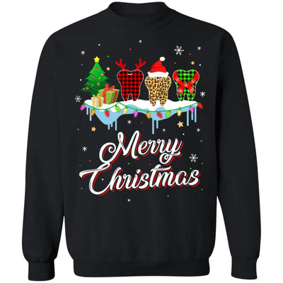 Merry Christmas Dental Assistant Tooth Red Plaid Xmas Gift-T-Shirt & Sweatshirt-Crewneck Sweatshirt-Black