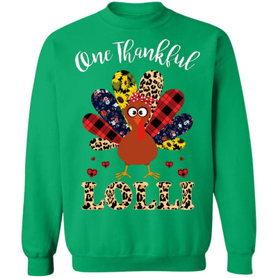 One Thankful Lolli Leopard Turkey Thanksgiving Gift-T-Shirt & Sweatshirt-Crewneck Sweatshirt-Irish Green