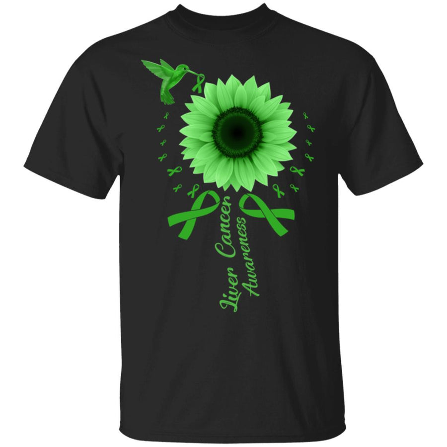 Hummingbird Sunflower Green Liver Cancer Awareness-T-Shirt & Hoodie-Classic T-Shirt-Black