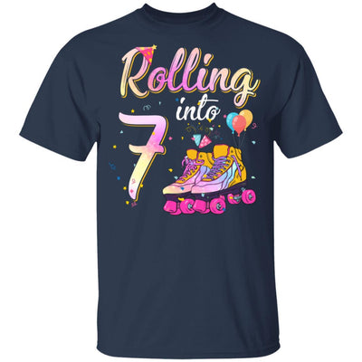 7 Years Old Birthday Girls Roller Skates 80's 7th Birthday Youth-Youth Shirt-Youth T-Shirt-Navy