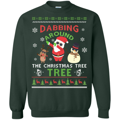 Dabbing Around The Christmas Tree Ugly Sweater-T-Shirt & Hoodie-Crewneck Sweatshirt-Forest Green