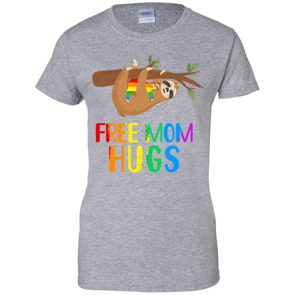 Free Mom Hugs Sloth Rainbow Heart LGBT Pride Month-T-Shirt & Hoodie-Women's T-Shirt-Sport Grey