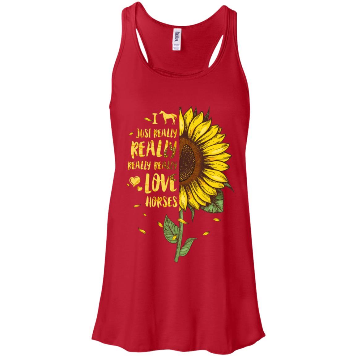 I Just Really Really Love Horses Sunflower-T-Shirt & Tank Top-Women's Flowy Racerback Tank-Red
