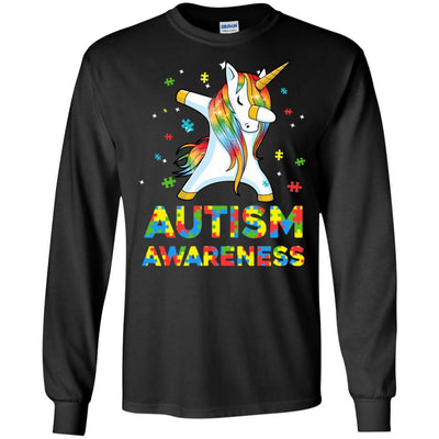 Dabbing Unicorn Puzzle Autism Awareness For Girls-T-Shirt & Hoodie-Long Sleeve T-Shirt-Black