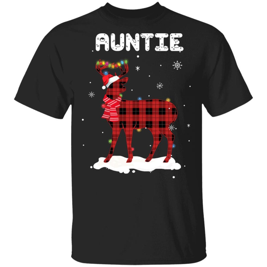 Auntie Deer Red Plaid Christmas Family Matching Pajamas-T-Shirt & Sweatshirt-Classic T-Shirt-Black