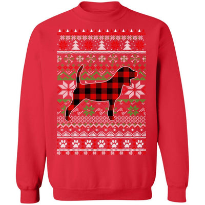 Beagle Red Plaid Ugly Christmas Sweater Gifts-T-Shirt & Sweatshirt-Crewneck Sweatshirt-Red
