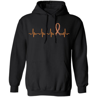MS Leukemia Awareness Orange Ribbon Heartbeat-T-Shirt & Hoodie-Pullover Hoodie-Black