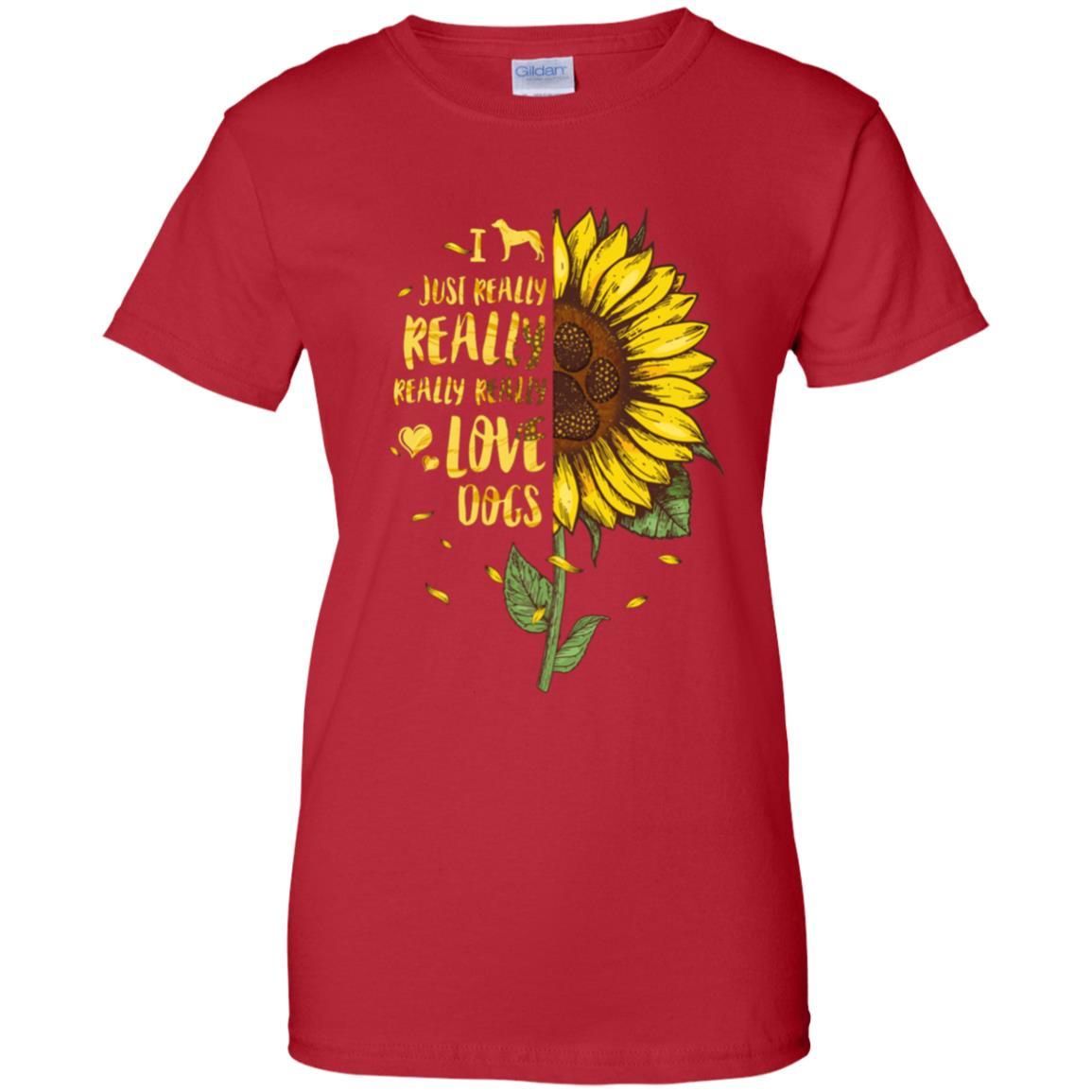 I Just Really Really Love Dogs Sunflower-T-Shirt & Tank Top-Women's T-Shirt-Red