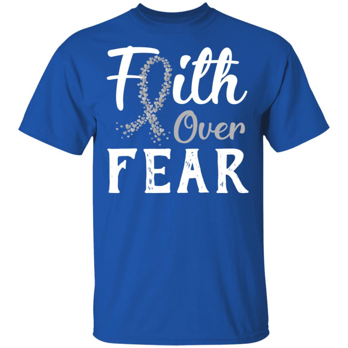 Brain Cancer Diabetes Awareness Gray Ribbon Faith Over Fear-T-Shirt & Hoodie-Classic T-Shirt-Royal