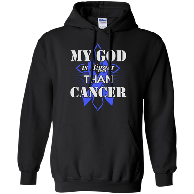 My God Is Bigger Than Cancer Blue Awareness Ribbon-T-Shirt & Hoodie-Pullover Hoodie-Black