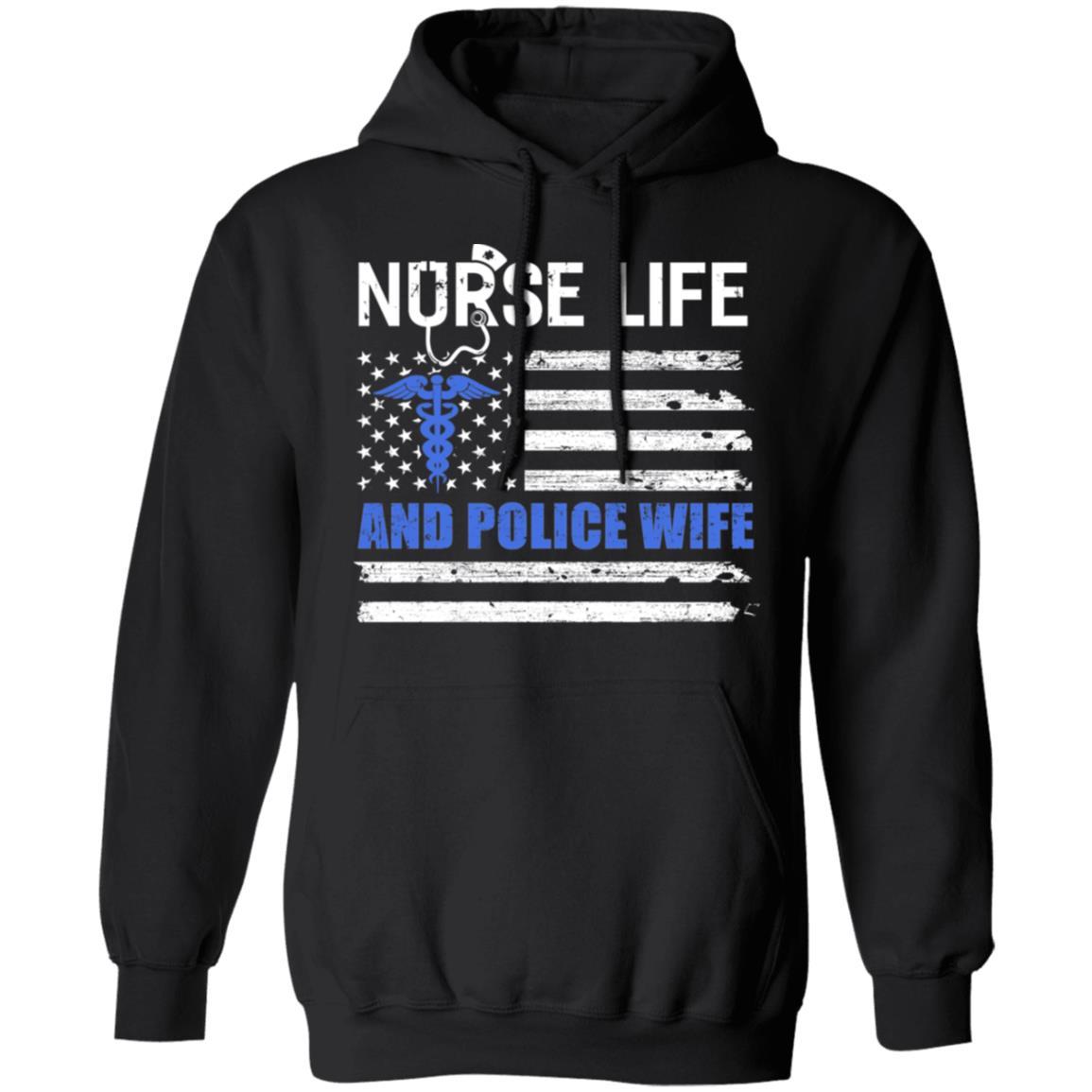 Nurse Life And Police Wife American Flag Vintage Women Gift-T-Shirt & Hoodie-Pullover Hoodie-Black