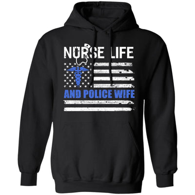 Nurse Life And Police Wife American Flag Vintage Women Gift-T-Shirt & Hoodie-Pullover Hoodie-Black