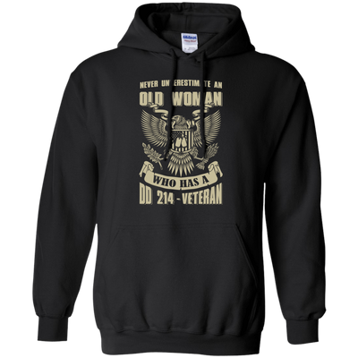 Never Underestimate An Old Woman Who Has A DD-214 Veteran-T-Shirt & Hoodie-Pullover Hoodie-Black
