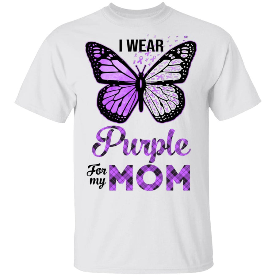 I Wear Purple For My Mom Butterfly Alzheimer's Awareness-T-Shirt & Hoodie-Classic T-Shirt-White