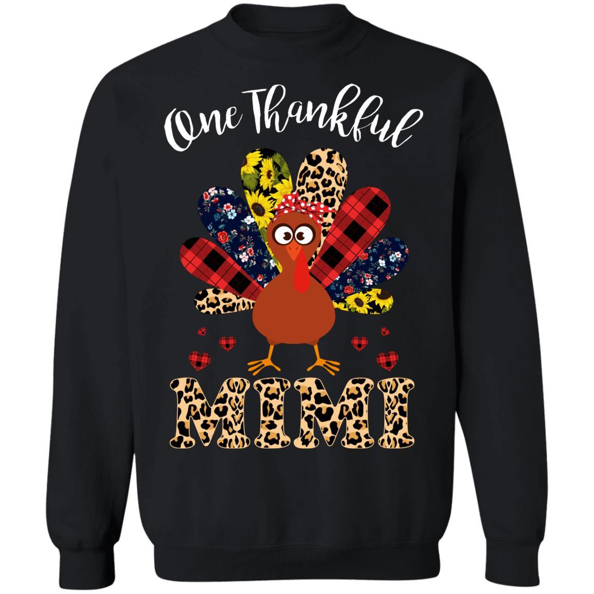 One Thankful Mimi Leopard Turkey Thanksgiving Gift-T-Shirt & Sweatshirt-Crewneck Sweatshirt-Black