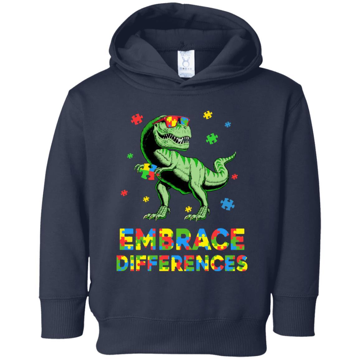 Dinosaur Puzzle Autism Awareness Embrace Differences Youth-Youth Shirt-Toddler Fleece Hoodie-Navy